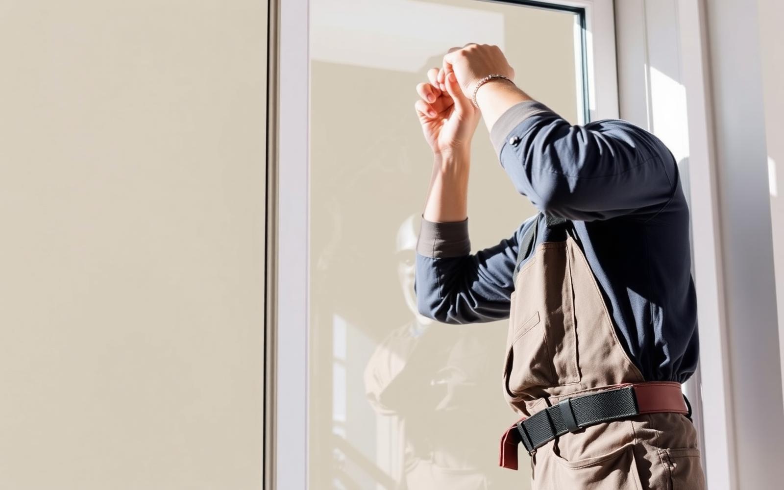 Sydney glazier installing a new pane of glass in a window